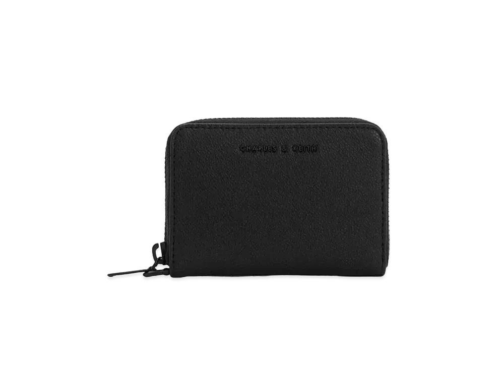 CHARLES & KEITH Metallic Zip Around Wallet "Jet Black"