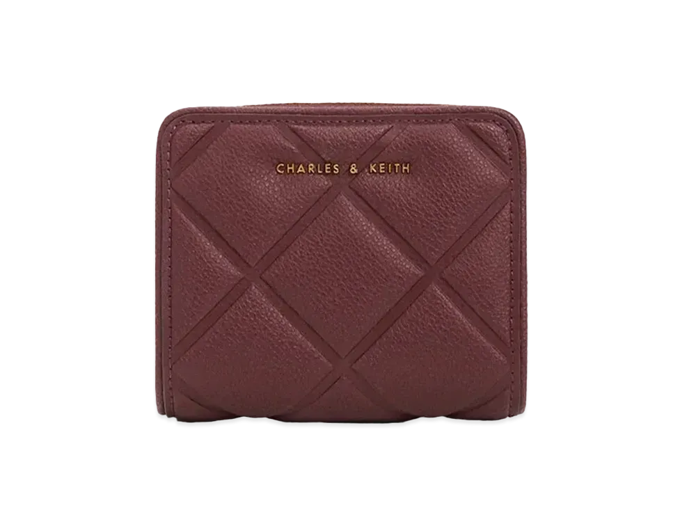 CHARLES & KEITH Anwen Quilted Zip Around Wallet "Burgundy"