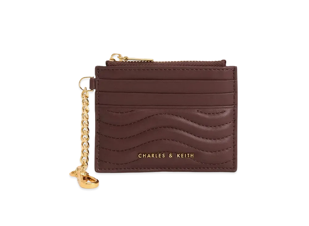 CHARLES & KEITH Obriel Stitch Trim Zip Card Holder "DarkChocolate"