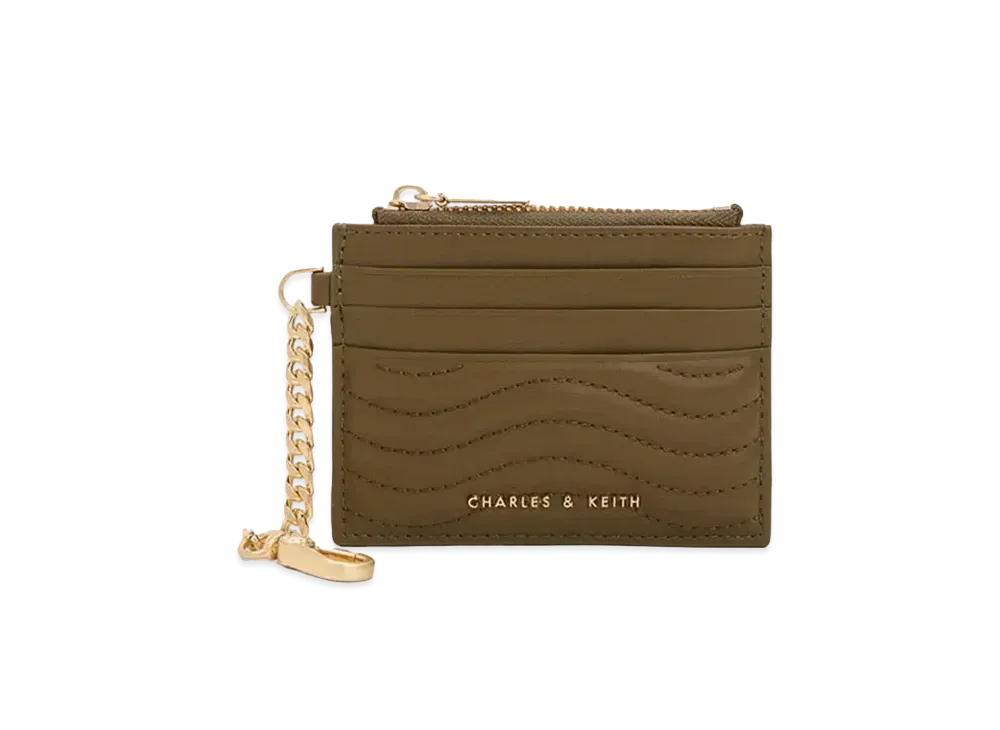 CHARLES & KEITH Obriel Stitch Trim Zip Card Holder "Khaki"