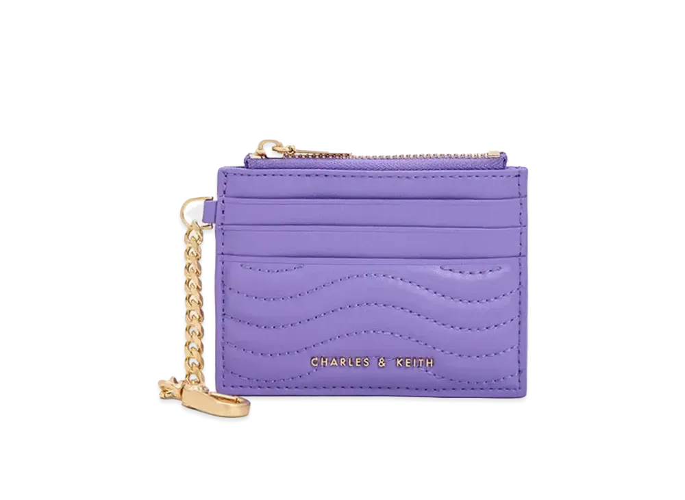CHARLES & KEITH Obriel Stitch Trim Zip Card Holder "Purple"