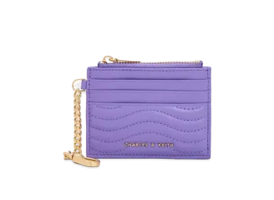 CHARLES & KEITH Obriel Stitch Trim Zip Card Holder "Purple"