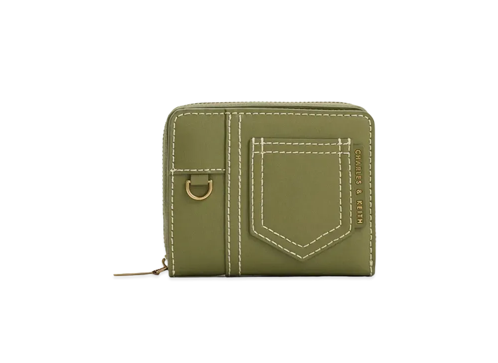 CHARLES & KEITH Anthea Contrast Trim Zip Around Wallet "Olive"