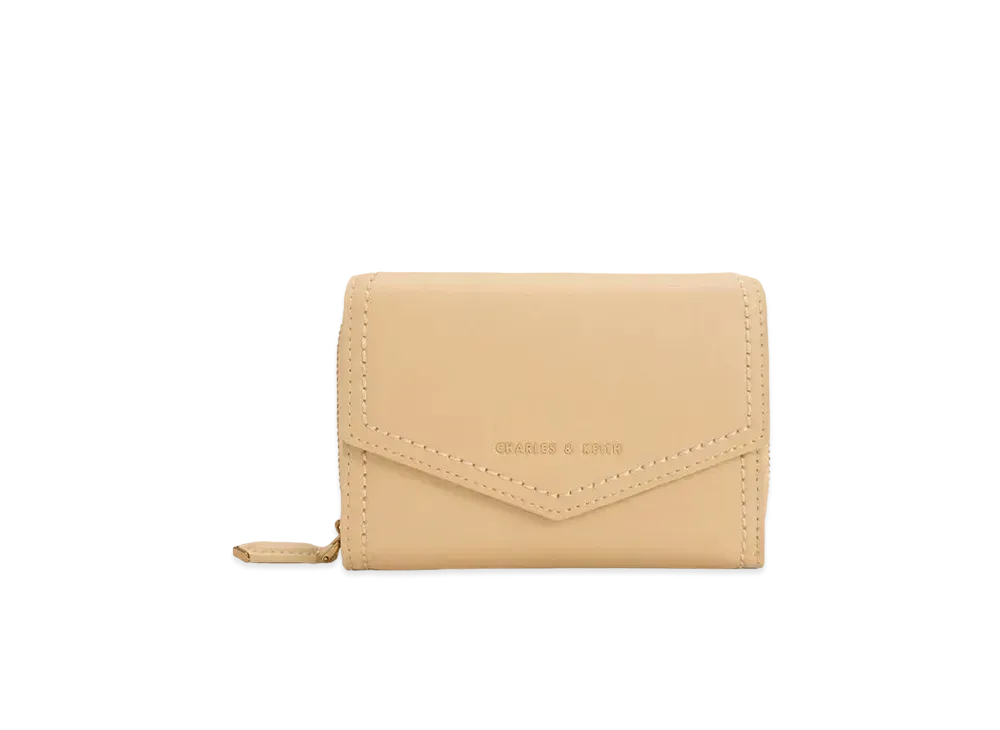 CHARLES & KEITH Stitched Trim Envelope Wallet "Beige"