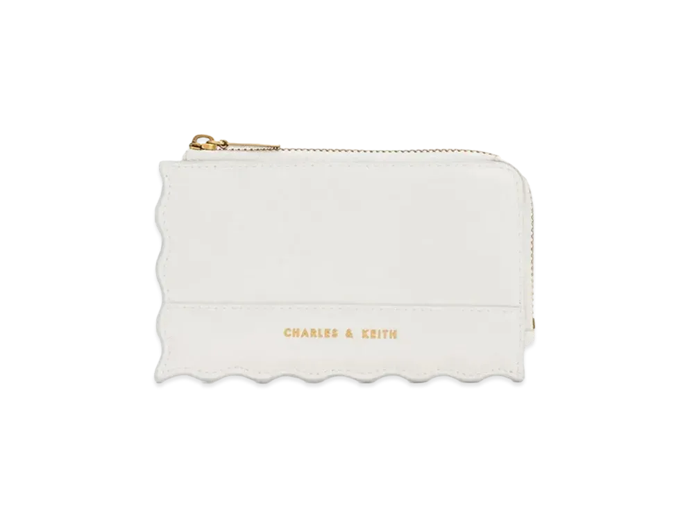 CHARLES & KEITH Wavy Trim Zip Wallet "White"