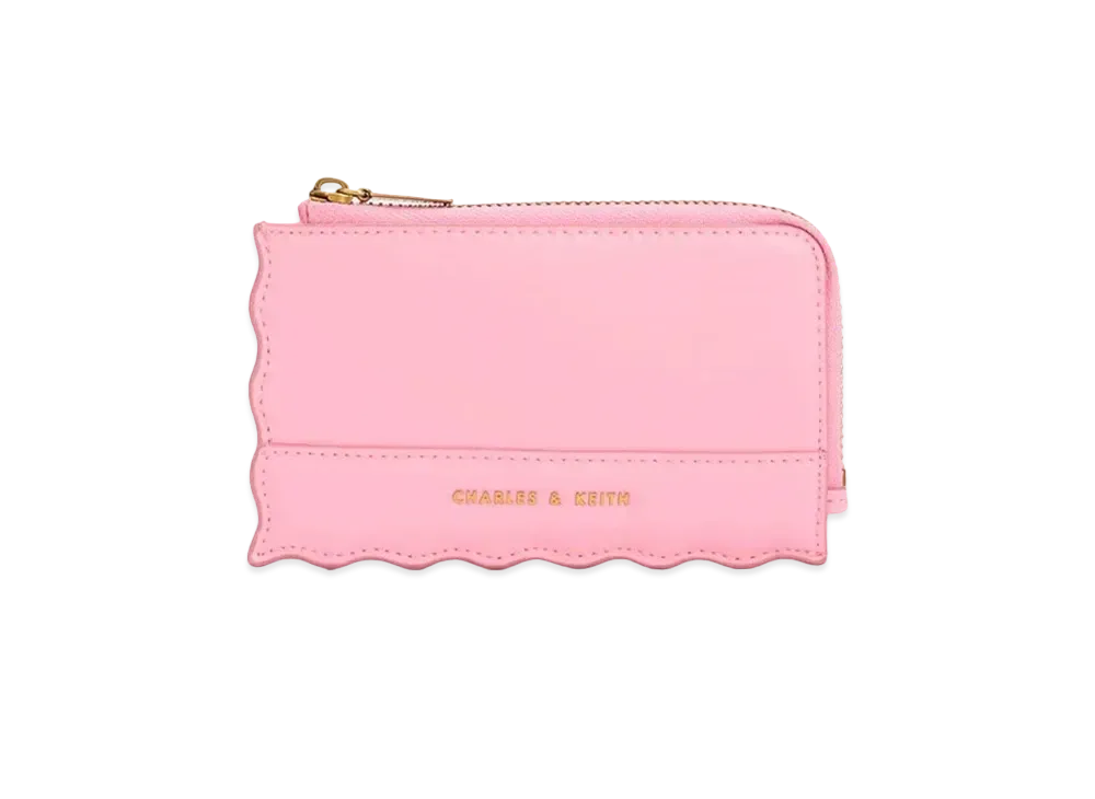 CHARLES & KEITH Wavy Trim Zip Wallet "Pink"