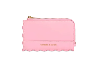 CHARLES & KEITH Wavy Trim Zip Wallet "Pink"