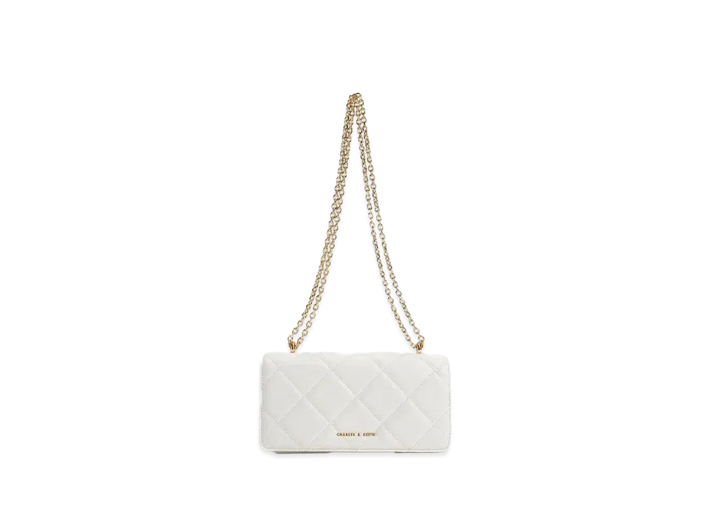 CHARLES & KEITH Pahut Chain Handle Quilted Long Wallet "White"