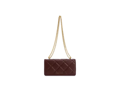 CHARLES & KEITH Pahut Chain Handle Quilted Long Wallet "DarkChocolate"