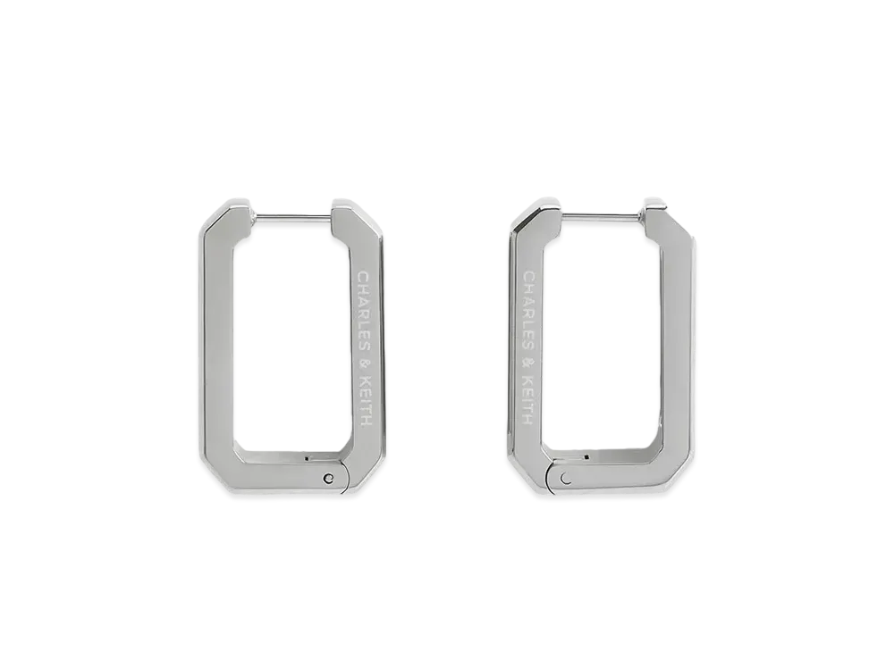 CHARLES & KEITH Kizaia Rectangle Hoop Earrings "Silver"