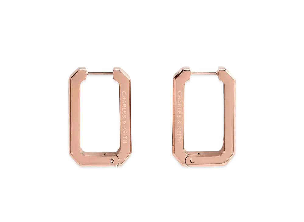 CHARLES & KEITH Kizaia Rectangle Hoop Earrings "Rose Gold"