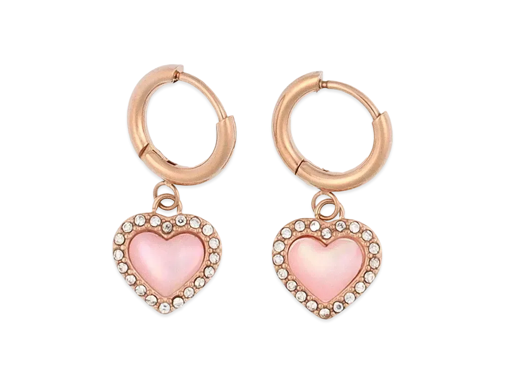 CHARLES & KEITH Annaliese Crystal Heart Stone Hoop Earrings "RoseGold"