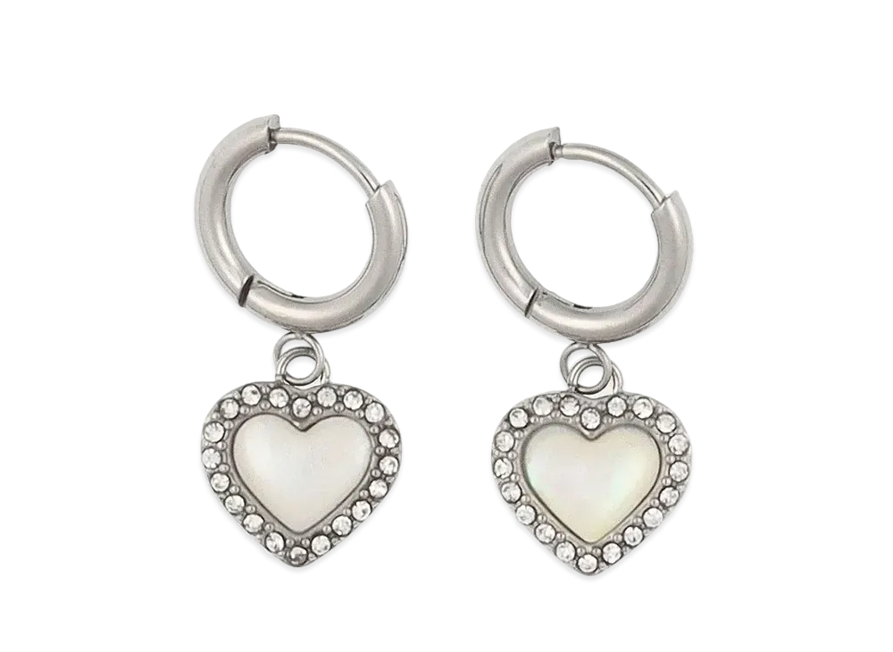 CHARLES & KEITH Annaliese Crystal Heart Stone Hoop Earrings "Silver"