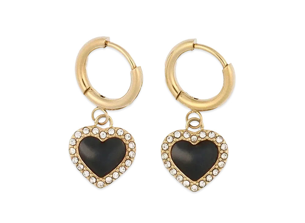 CHARLES & KEITH Annaliese Crystal Heart Stone Hoop Earrings "Black"