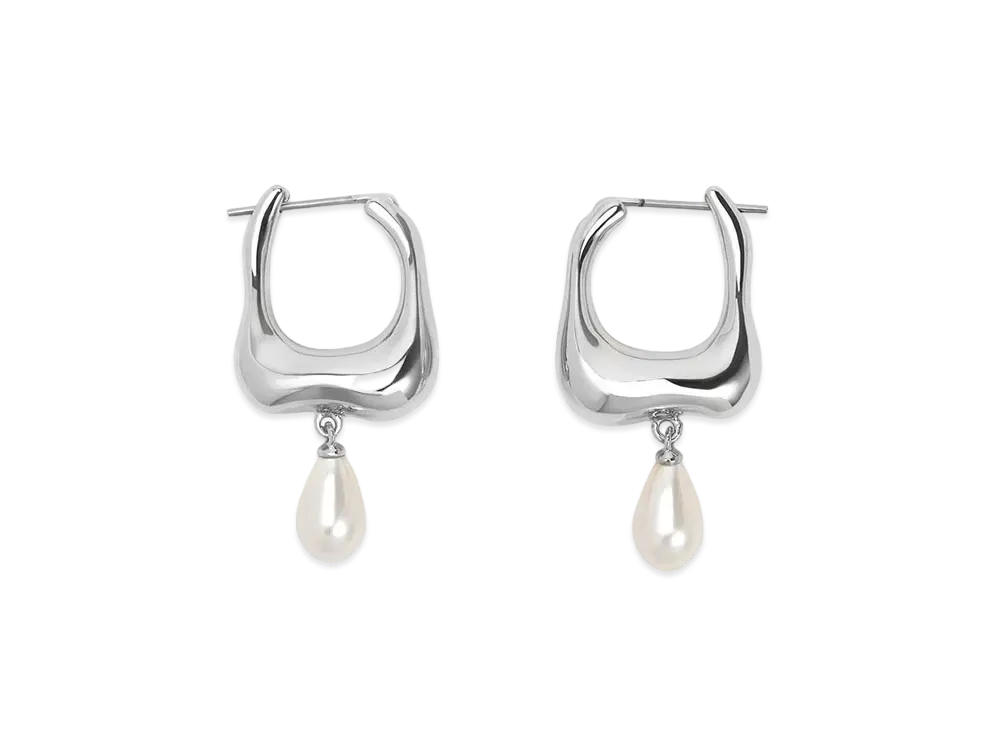 CHARLES & KEITH Corinne Teardrop Pearl Hoop Earrings "Silver"