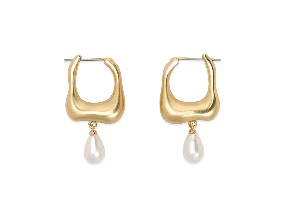 CHARLES & KEITH Corinne Teardrop Pearl Hoop Earrings "BrushGold"