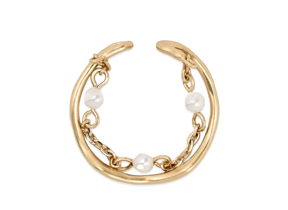 CHARLES & KEITH Corinne Pearl Chain Link Double Ring "BrushGold"