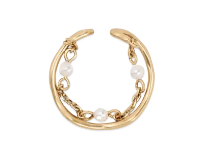 CHARLES & KEITH Corinne Pearl Chain Link Double Ring "BrushGold"