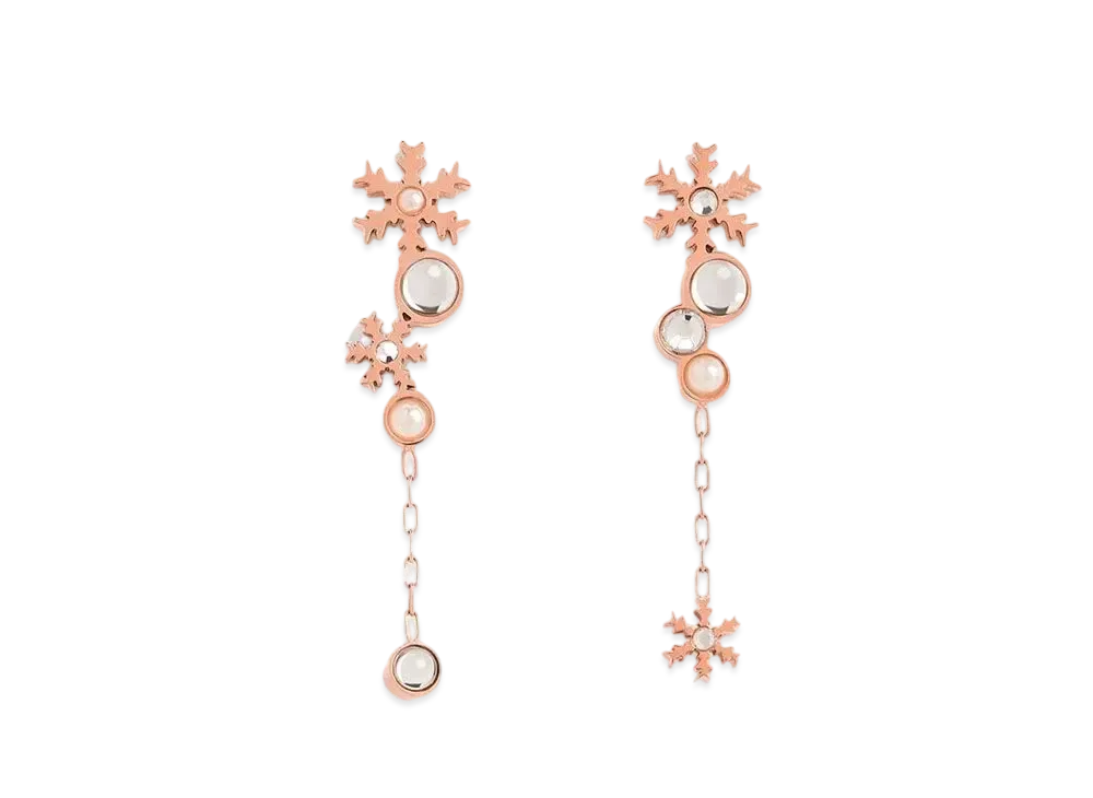 CHARLES & KEITH Snowflake Motif Pearl & Crystal Drop Earrings "RoseGold"