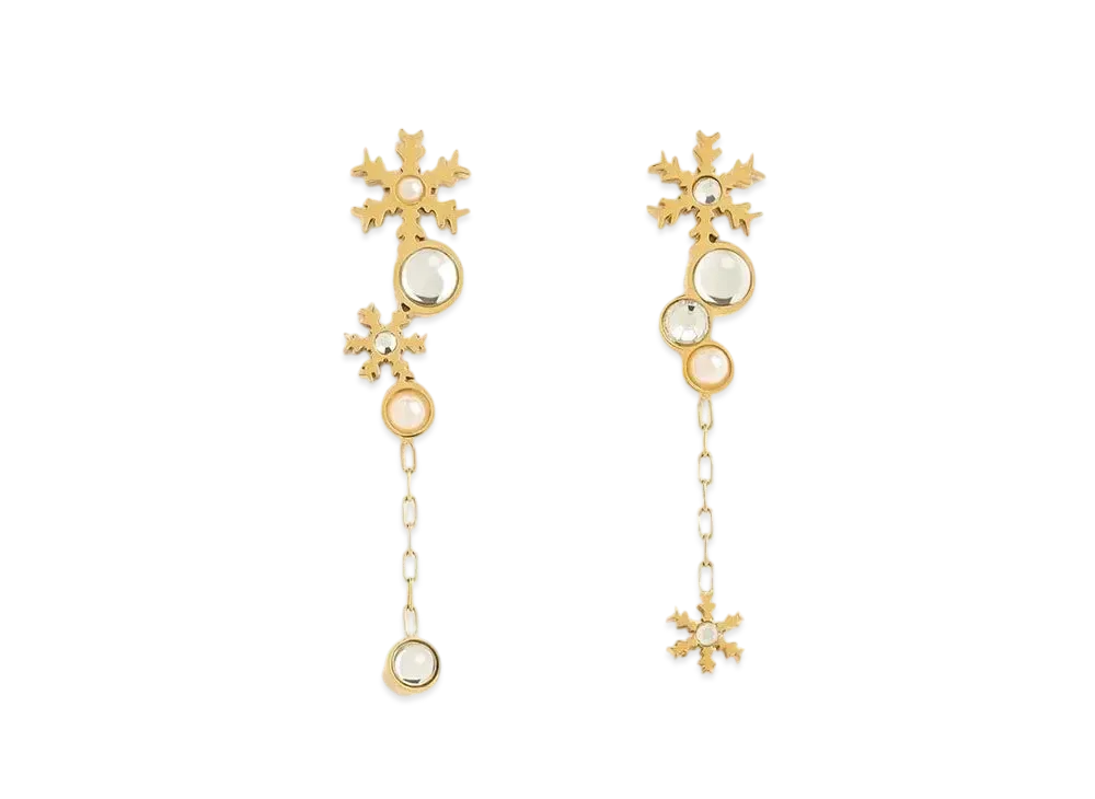 CHARLES & KEITH Snowflake Motif Pearl & Crystal Drop Earrings "Gold"