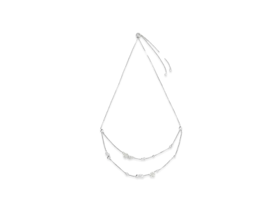 CHARLES & KEITH Snowflake Motif Pearl & Crystal Double Necklace "Silver"
