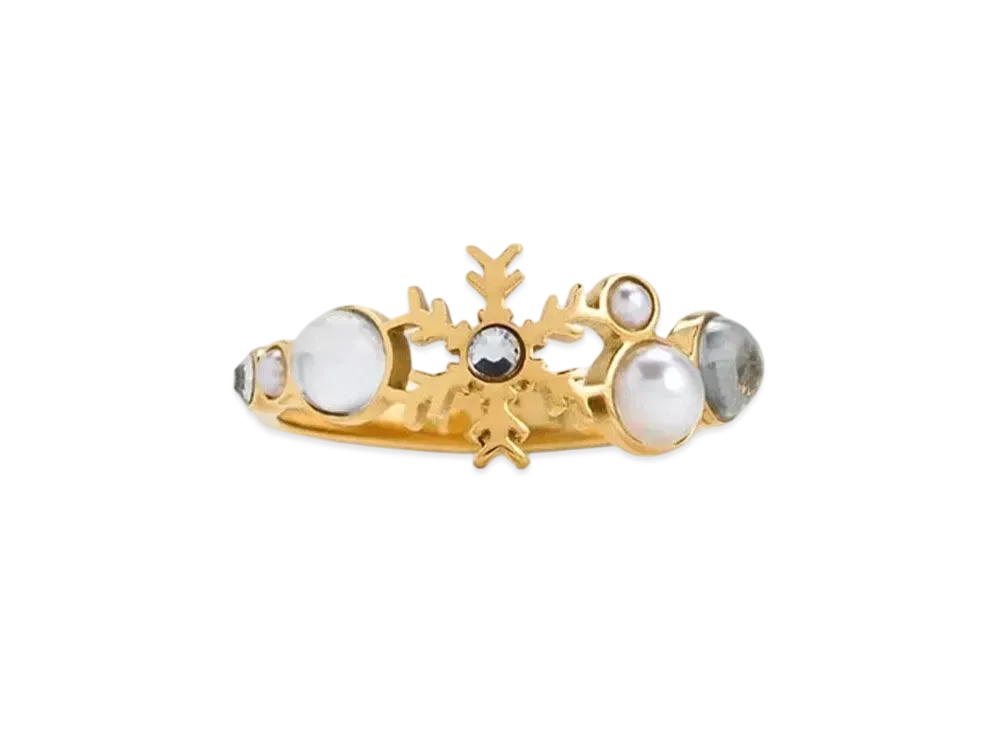 CHARLES & KEITH Snowflake Motif Pearl & Crystal Ring "Gold"