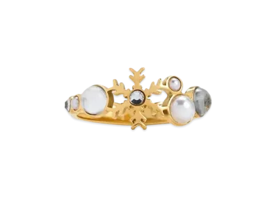 CHARLES & KEITH Snowflake Motif Pearl & Crystal Ring "Gold"