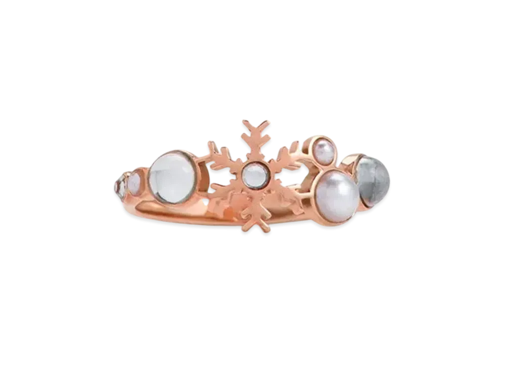 CHARLES & KEITH Snowflake Motif Pearl & Crystal Ring "RoseGold"