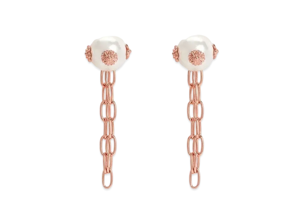 CHARLES & KEITH Flower Embellished Pearl Drop Earrings "RoseGold"
