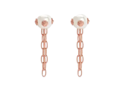 CHARLES & KEITH Flower Embellished Pearl Drop Earrings "RoseGold"