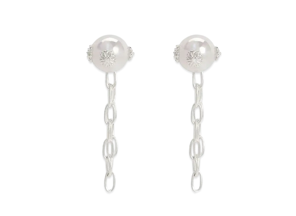 CHARLES & KEITH Flower Embellished Pearl Drop Earrings "Silver"