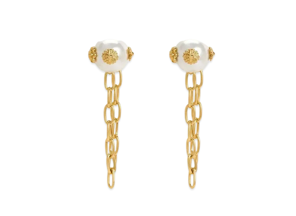 CHARLES & KEITH Flower Embellished Pearl Drop Earrings "Gold"