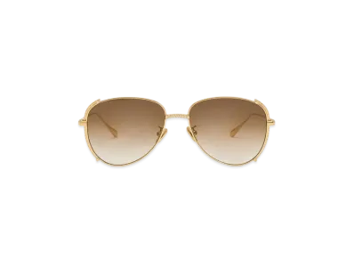 CHARLES & KEITH Gem-Embedded Wire-Frame Aviator Sunglasses "Gold"