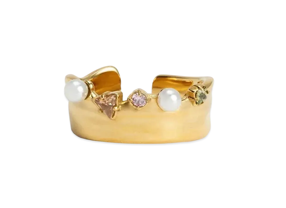 CHARLES & KEITH Beaded & Crystal Embellished Wide Band Ring "Nude"