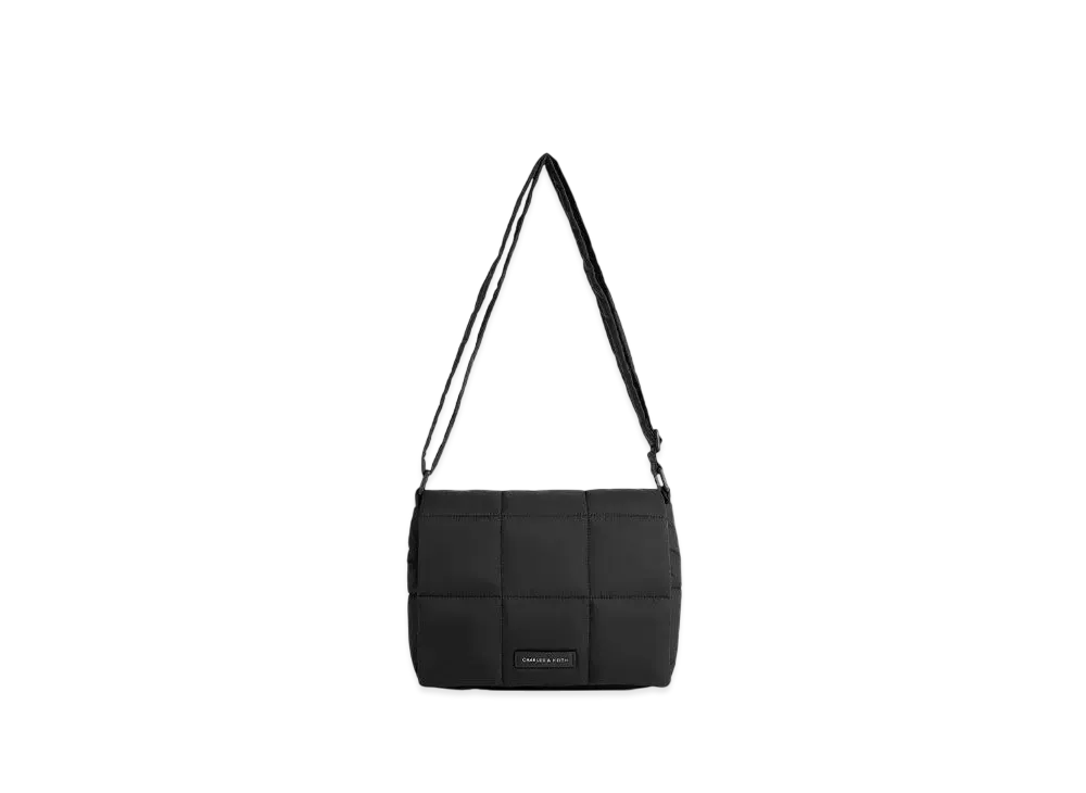 CHARLES & KEITH Mini Area Nylon Quilted Puffy Crossbody Bag "JetBlack"