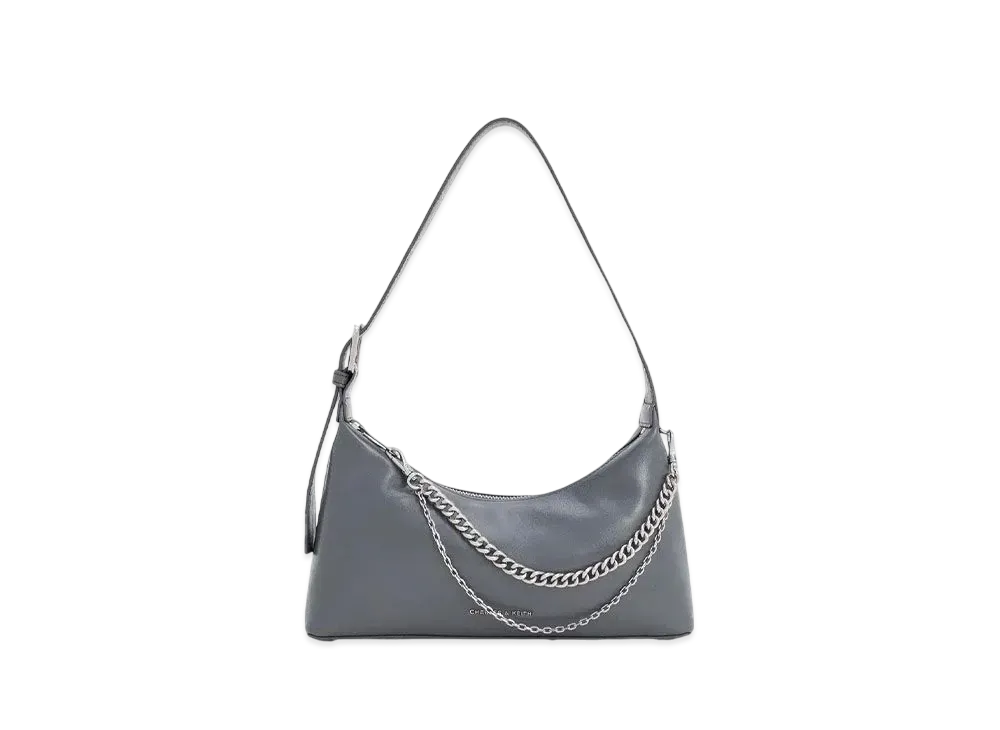 CHARLES & KEITH Atwood Crinkle Effect Chain Embellished Hobo Bag "Grey"