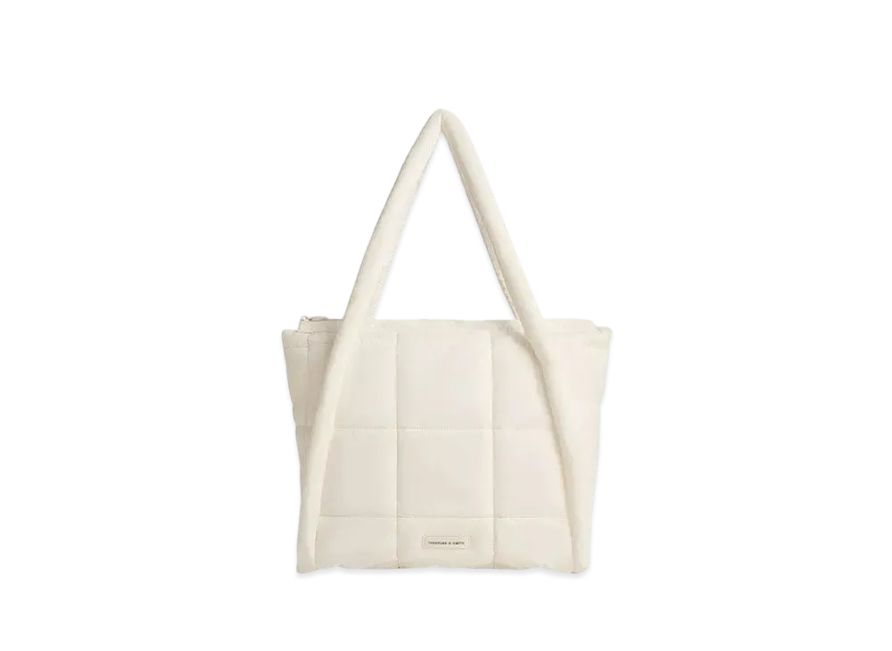 CHARLES & KEITH Area Nylon Quilted Puffy Tote Bag "White"