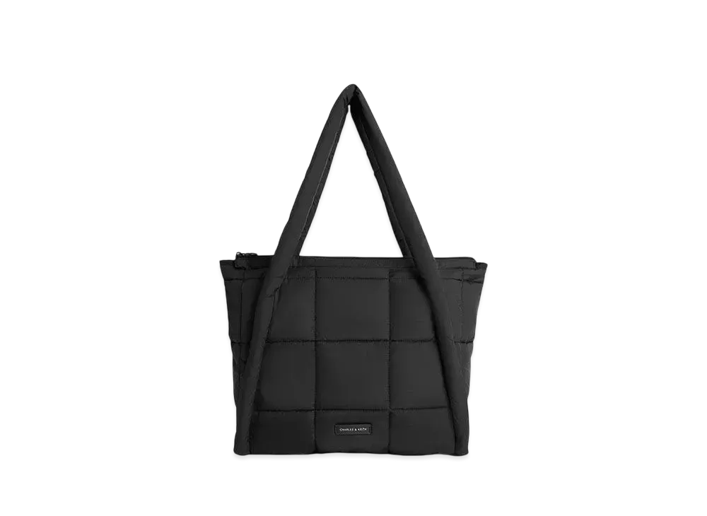 CHARLES & KEITH Area Nylon Quilted Puffy Tote Bag "JetBlack"