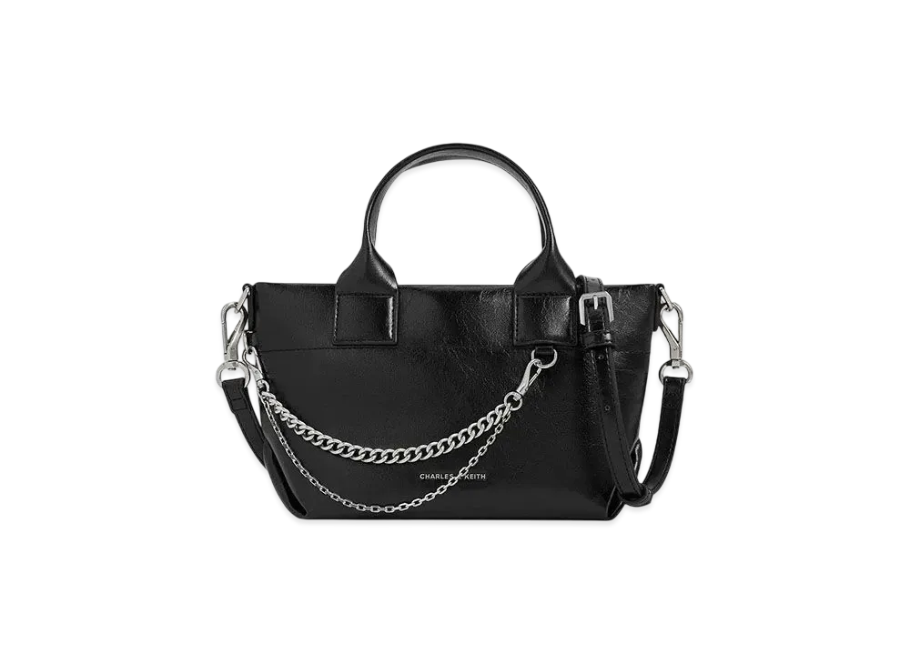 CHARLES & KEITH Atwood Crinkle Effect Chain Embellished Tote Bag "Noir"