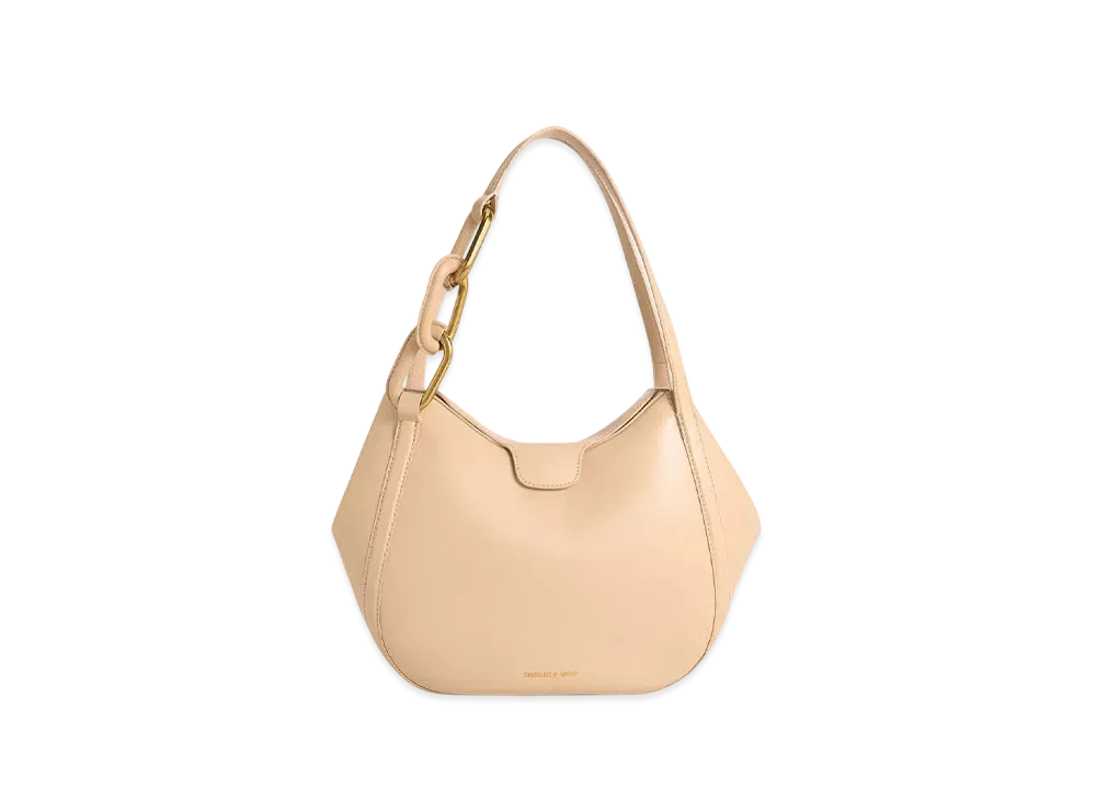 CHARLES & KEITH Kora Metallic Accent Tote Bag "Beige"