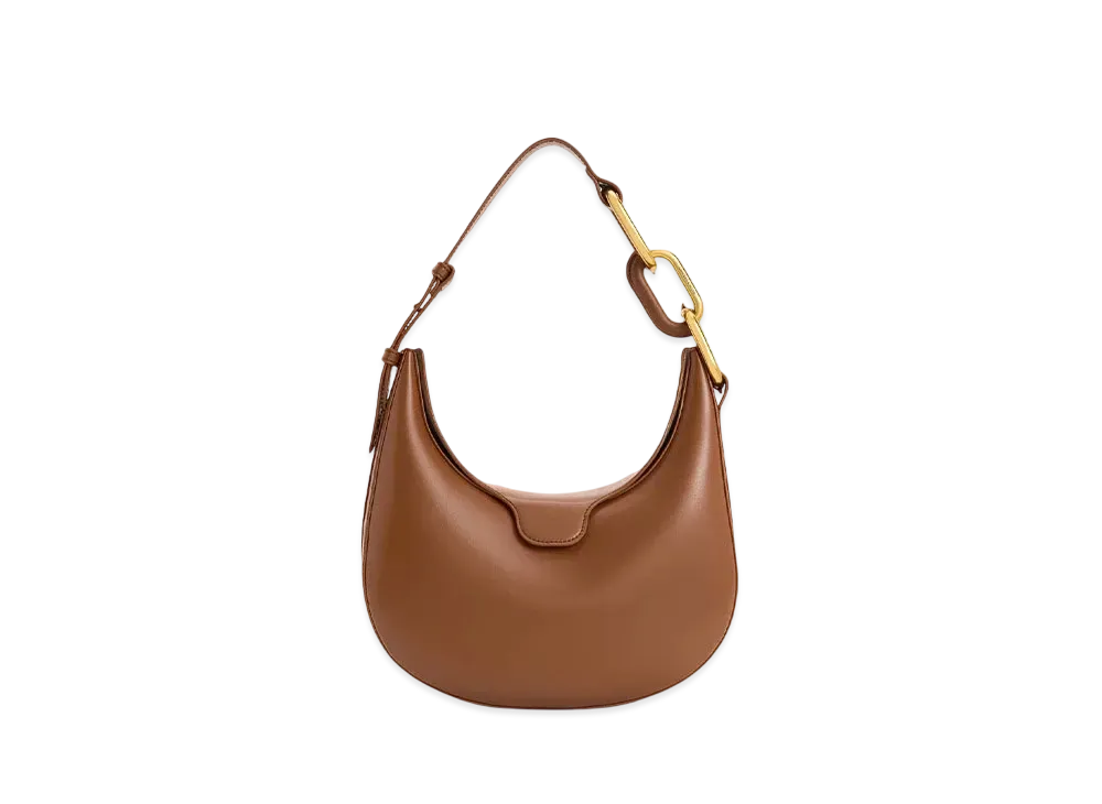 CHARLES & KEITH Kora Metallic Accent Moon Bag "Chocolate"