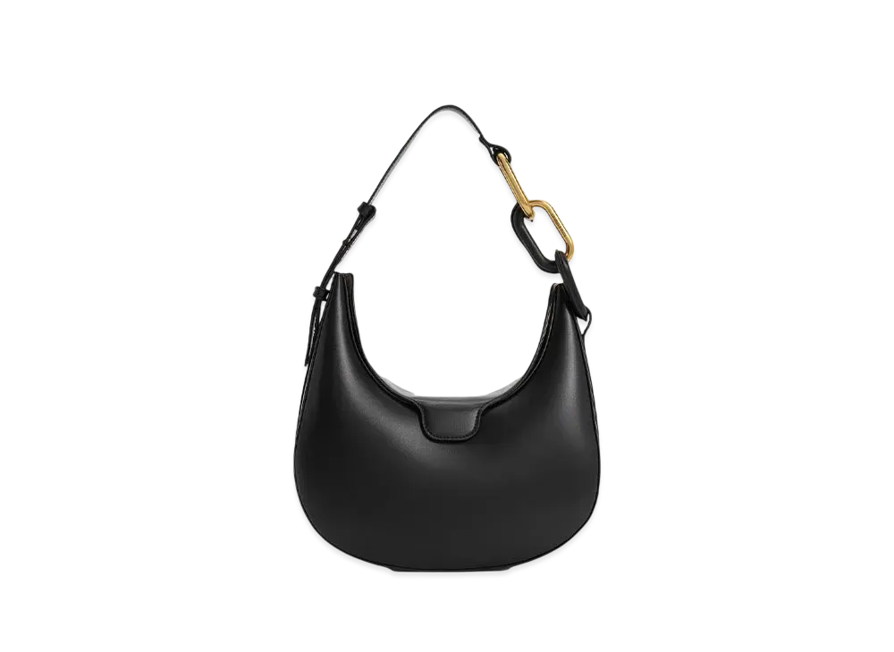 CHARLES & KEITH Kora Metallic Accent Moon Bag "Black"