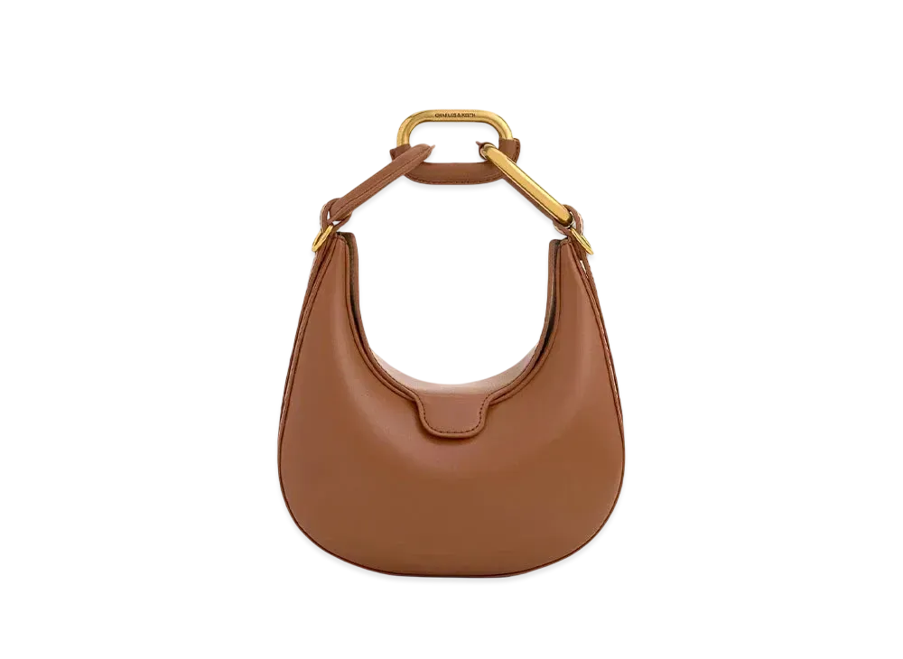CHARLES & KEITH Mini Colla Chain Link Moon Bag "Chocolate"