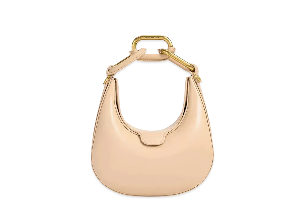 CHARLES & KEITH Mini Colla Chain Link Moon Bag "Beige"
