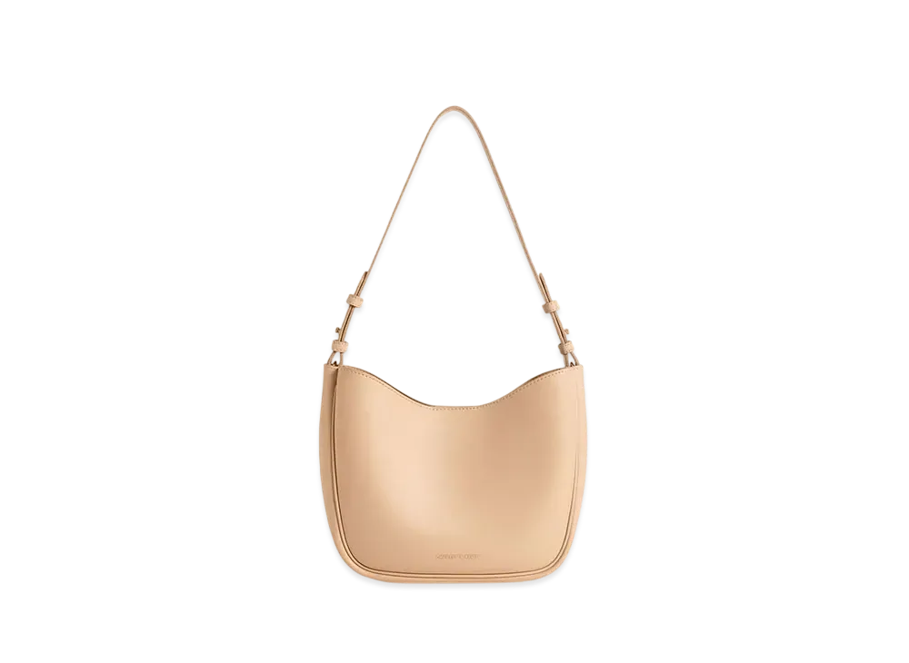 CHARLES & KEITH Robin Textured Foot-Rim Chain-Handle Bag "Beige"