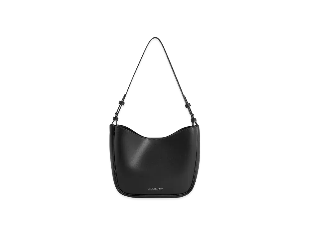 CHARLES & KEITH Robin Textured Foot-Rim Chain-Handle Bag "Noir"