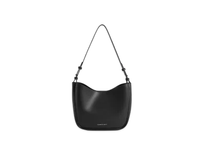 CHARLES & KEITH Robin Textured Foot-Rim Chain-Handle Bag "Noir"