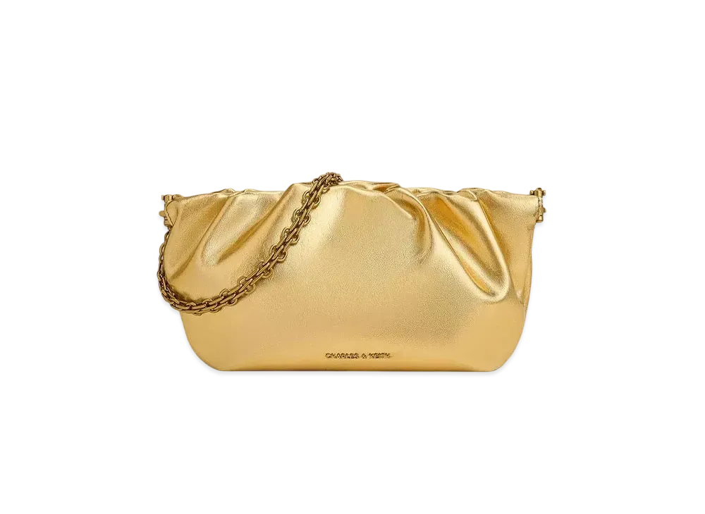 CHARLES & KEITH Bridget Ruched Chain Handle Clutch "Gold"