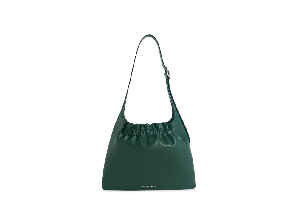 CHARLES & KEITH Brigitte Ruched Hobo Bag "Dark Green"