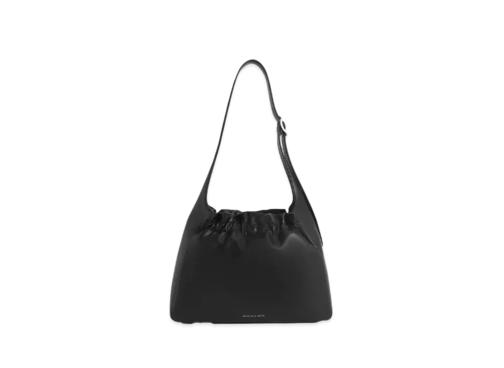 CHARLES & KEITH Brigitte Ruched Hobo Bag "Noir"